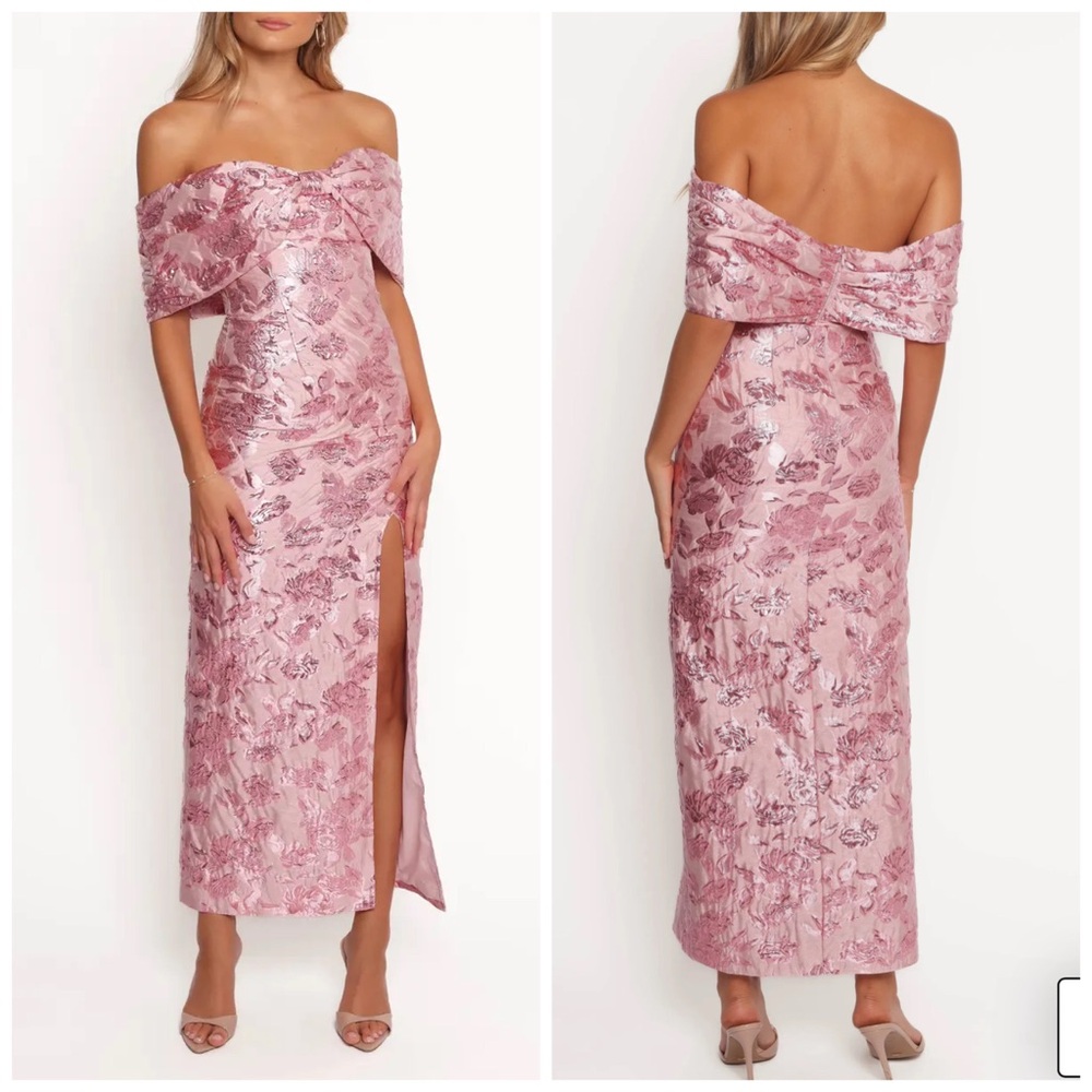 Petal & Pup Pink Off-Shoulder Floral Jacquard Maxi Dress